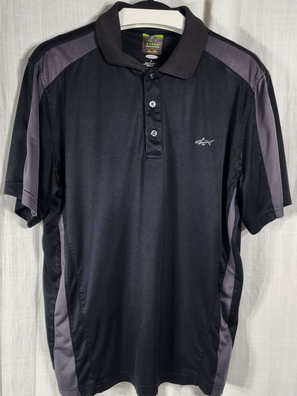 Greg Norman For Tasso Elba Men's Black Polo Shirt with Gray Panels